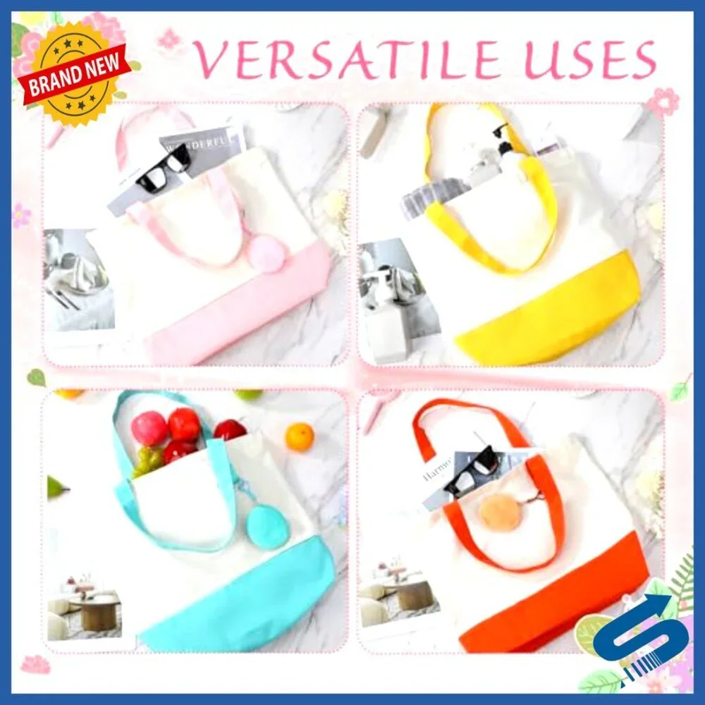 Canvas Tote Bags Bulk Set with Zipper and Coin Purses Reusable Shopping Bags